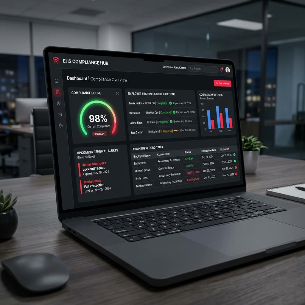 Plataforma de cumplimiento EHS en laptop